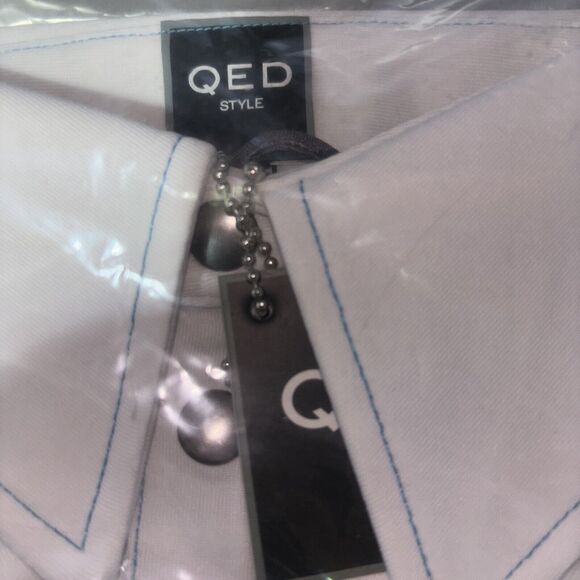 QED style mens Small White polo With Blue Thread Lining NWT - Picture 2 of 5